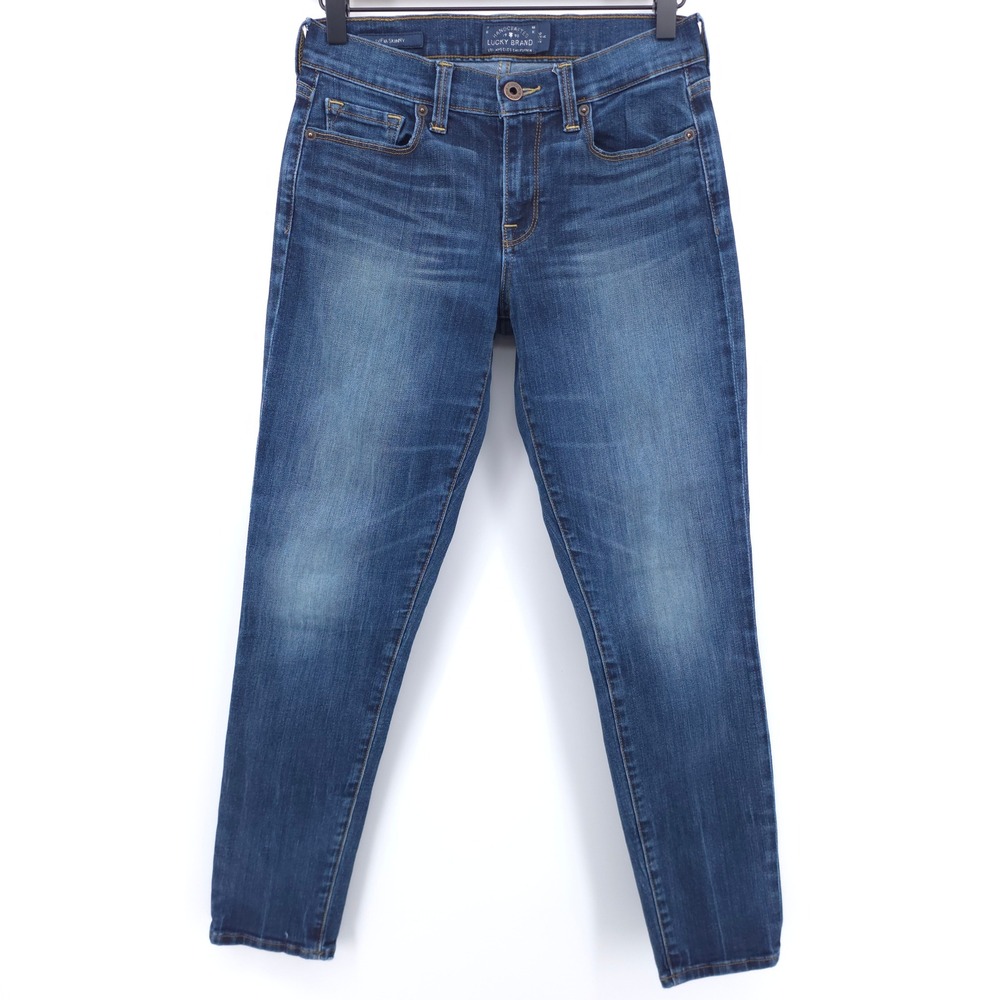 Lucky Brand Women Jeans Sofia Skinny 2/26 Blue Dark Wash Whiskered Stretch Denim